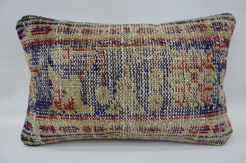 Turkish Beige Pillow, Antique 12x20 inch Kids Room Cushion Cover - 1
