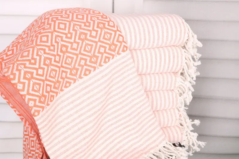 Beach Towel Orange Cotton, 38x75 Inches, Turkish, Bachelorette Party Favor