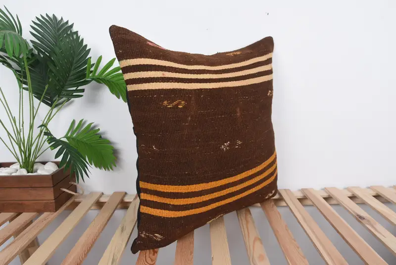 Sustainable Pillow Sham, Kilim Pillow Cover, Boho Pillow, Pillow for Couch, Cushion Case, 24x24 Brown Pillow Case, Cozy Throw Cushion - 4