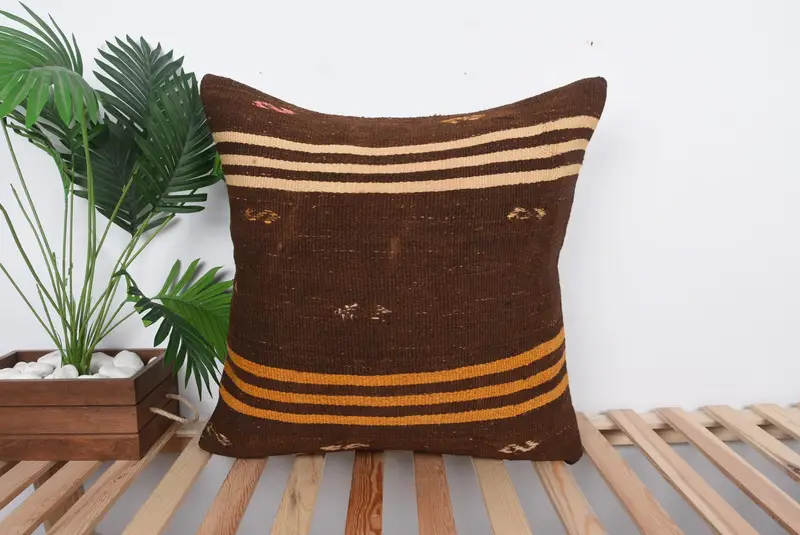 Sustainable Pillow Sham, Kilim Pillow Cover, Boho Pillow, Pillow for Couch, Cushion Case, 24x24 Brown Pillow Case, Cozy Throw Cushion - 1