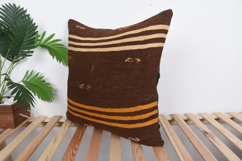 Sustainable Pillow Sham, Kilim Pillow Cover, Boho Pillow, Pillow for Couch, Cushion Case, 24x24 Brown Pillow Case, Cozy Throw Cushion - 5