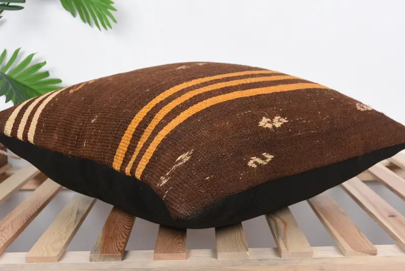 Sustainable Pillow Sham, Kilim Pillow Cover, Boho Pillow, Pillow for Couch, Cushion Case, 24x24 Brown Pillow Case, Cozy Throw Cushion - 6