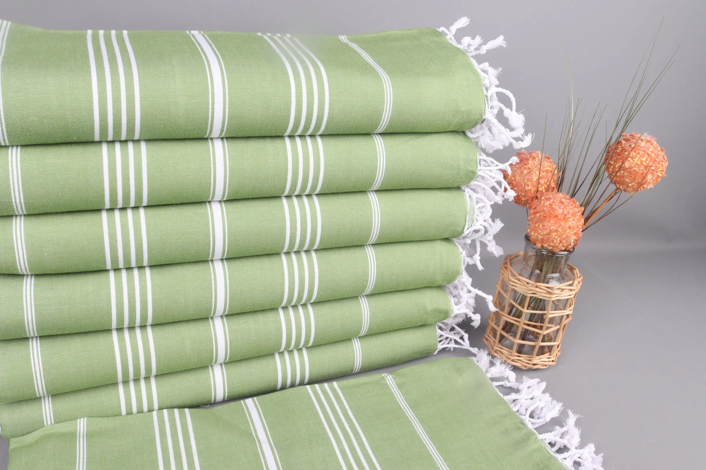 Organic Beach Towel, Khaki Green Peshtemal, 38x73 Inches - 1