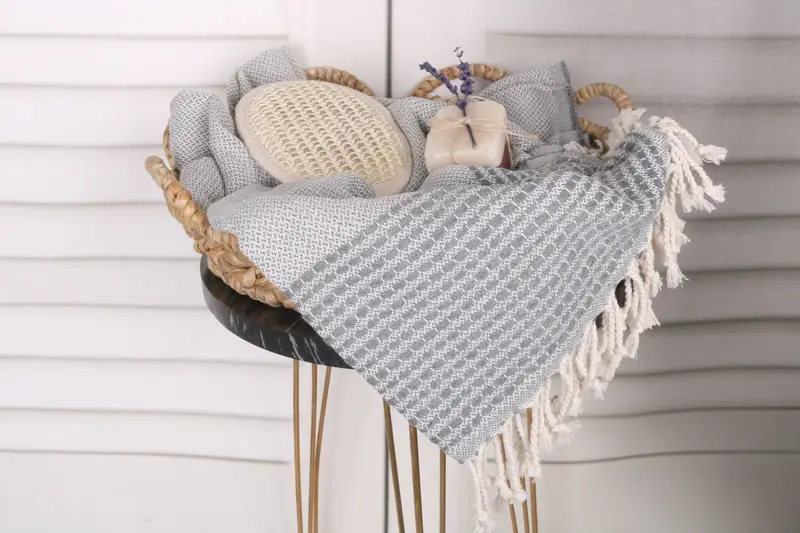 Beach Towel Monogrammed Turkish Cotton Dark Gray Stripes, 36x69 Inches