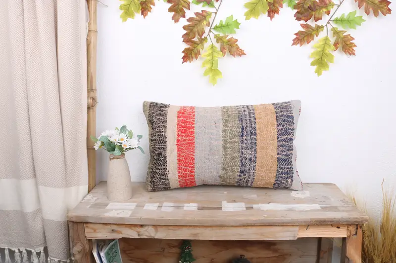 Vintage Pillow, Cotton Pillow Case, Pillow, 12x20 White Cushion, Sofa Bolster Cushion Case, Turkish Kilim Pillow, Interior Designer Pillow - 1