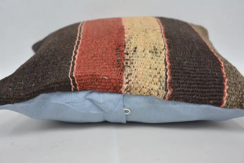 Bolster Pillow Case, Turkish Pillow, Vintage Kilim Pillow, Floor Pillow, Cushion Cover, Handmade Kilim Cushion, 14x14 Brown Pillow - 5