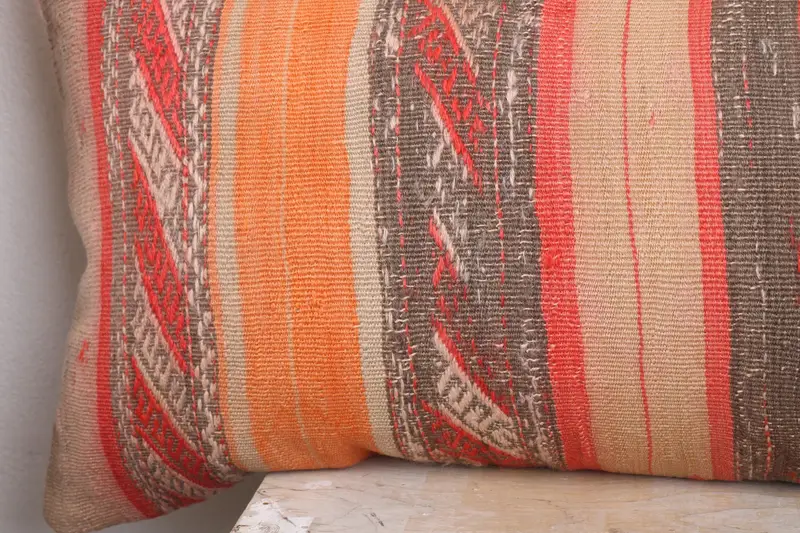 Bench Pillow, Bolster Throw Pillow Cover, Kilim Pillow, Sustainable Pillow Sham, Pillow, 16x48 Orange Pillow Sham, Gift Pillow, Turkish Kilim Pillow - 3
