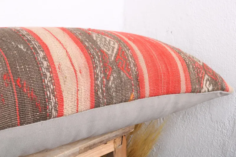 Bench Pillow, Bolster Throw Pillow Cover, Kilim Pillow, Sustainable Pillow Sham, Pillow, 16x48 Orange Pillow Sham, Gift Pillow, Turkish Kilim Pillow - 5