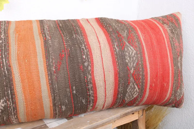 Bench Pillow, Bolster Throw Pillow Cover, Kilim Pillow, Sustainable Pillow Sham, Pillow, 16x48 Orange Pillow Sham, Gift Pillow, Turkish Kilim Pillow - 4