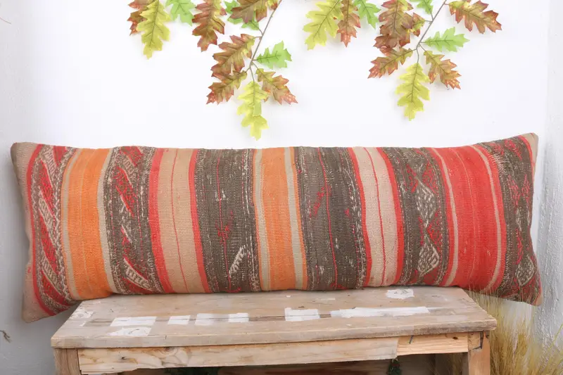 Bench Pillow, Bolster Throw Pillow Cover, Kilim Pillow, Sustainable Pillow Sham, Pillow, 16x48 Orange Pillow Sham, Gift Pillow, Turkish Kilim Pillow - 2