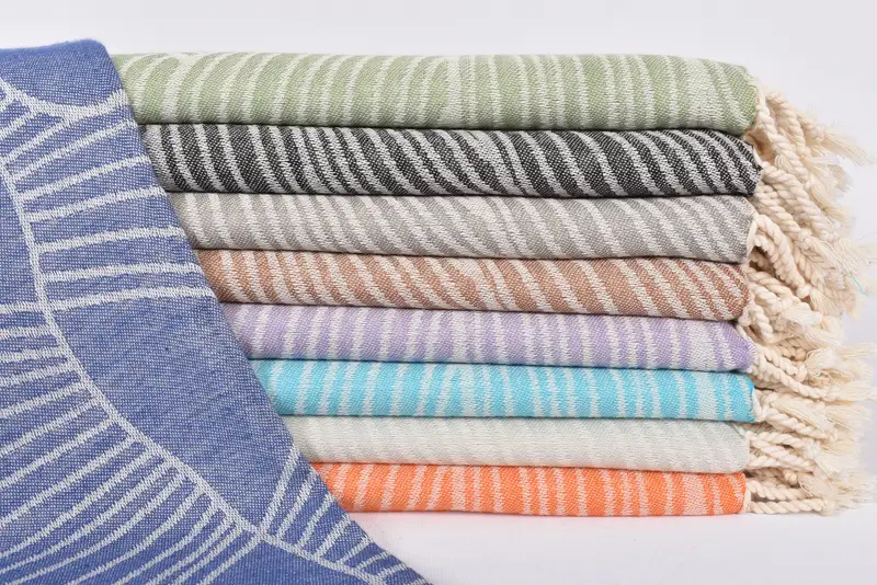 Embroidered Beach Towel Organic Cotton Black, Beige, 67x40 Inches