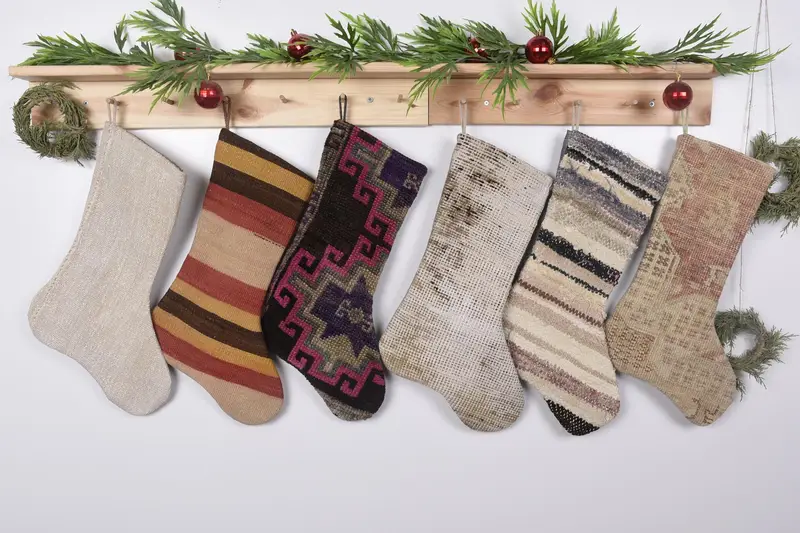 Bej Noel Süsleri Çorabı, 19 inç Geniş Tatil Çorabı