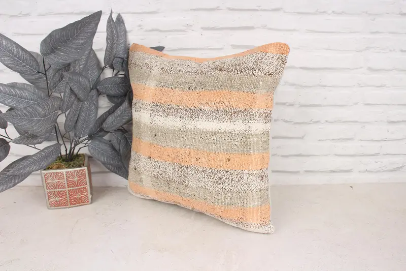 Boho Throw Pillow, 18x18 Orange Cushion Case, Pillow for Sofa, Pillow Sham, Handmade Kilim Cushion, Home Decor Pillow, Bed Pillow Cover - 4
