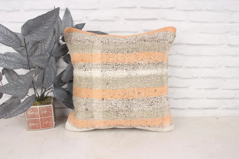 Boho Throw Pillow, 18x18 Orange Cushion Case, Pillow for Sofa, Pillow Sham, Handmade Kilim Cushion, Home Decor Pillow, Bed Pillow Cover - 1