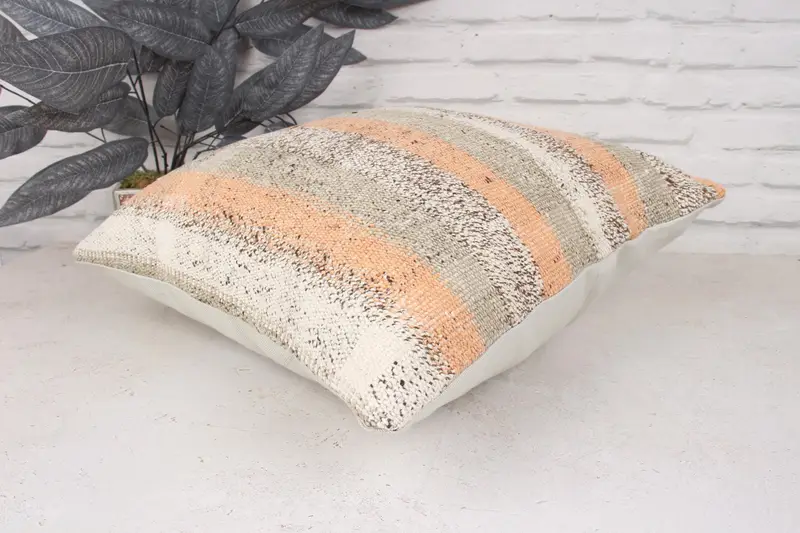Boho Throw Pillow, 18x18 Orange Cushion Case, Pillow for Sofa, Pillow Sham, Handmade Kilim Cushion, Home Decor Pillow, Bed Pillow Cover - 6