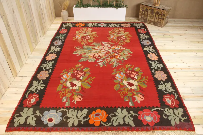 El Yapımı Fas Halısı, 0.7x11.9 ft Kırmızı ve Yeşil