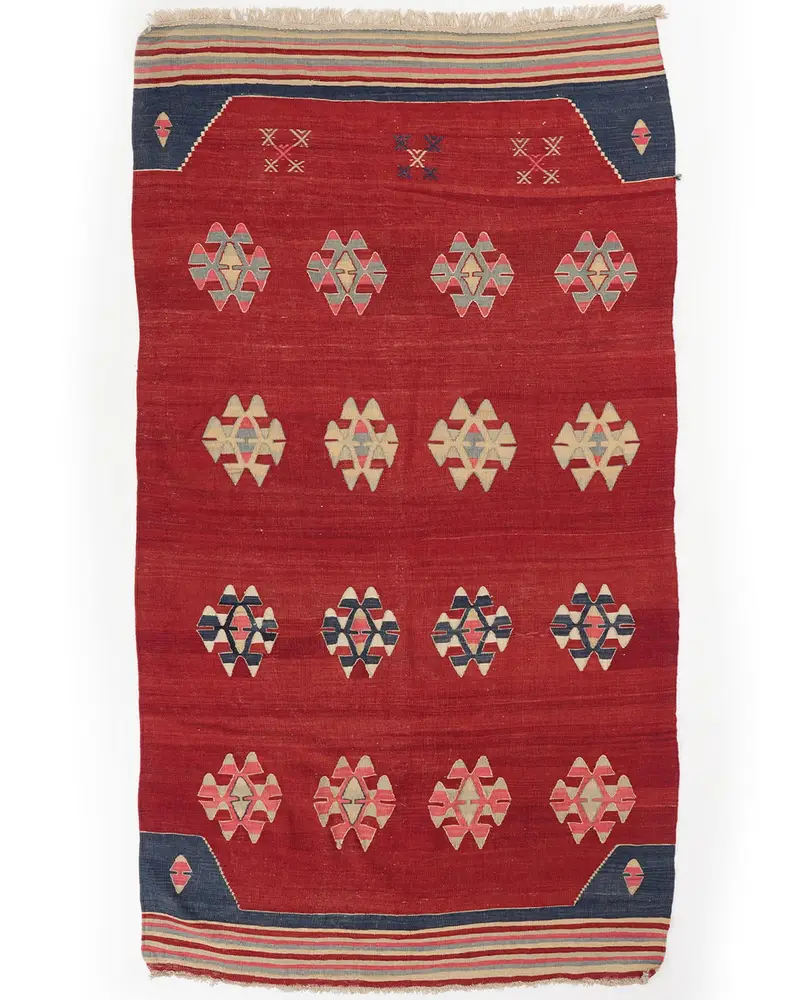 レッド & ブルー ラグ、4.6x8.9 フィート エレガント フローリング