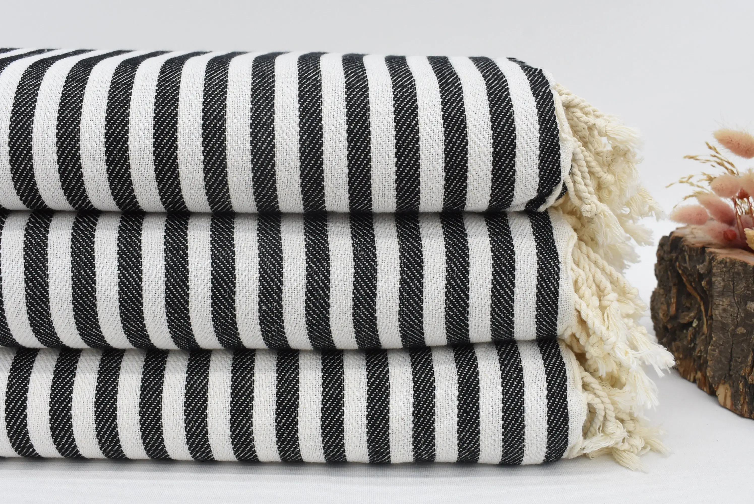 Bedspread Black Striped Blanket, Turkish Bedcover, 103x75 Inches - 1
