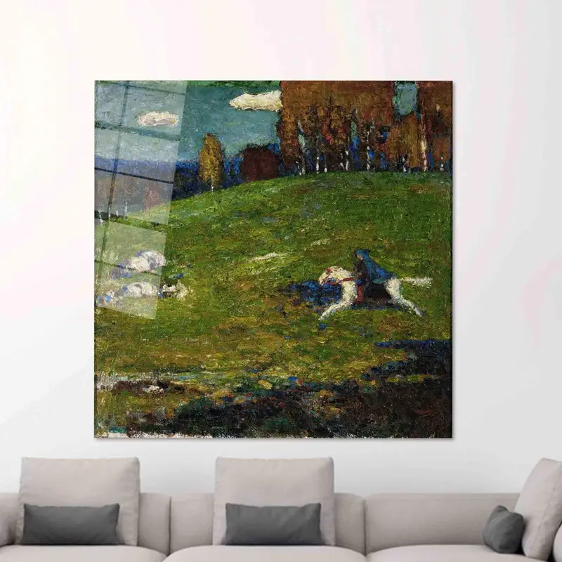 トレンディな表現主義のグリーン ファームハウス キャンバス プリント - 自然の風景