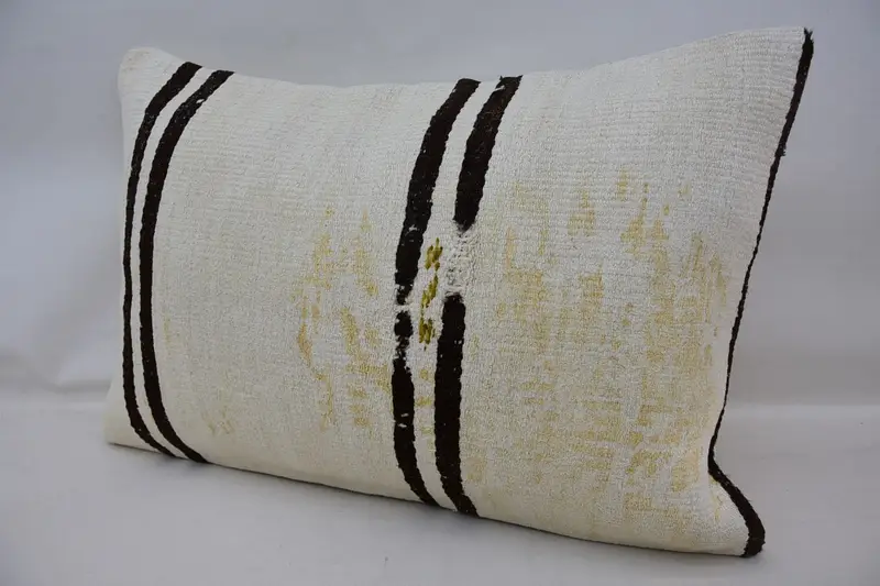Cushion Cover, Kilim Cushion Sham, Vintage Kilim Throw Pillow, Home Decor Pillow, 16x24 White Cushion Cover, Bench Pillow Sham - 3