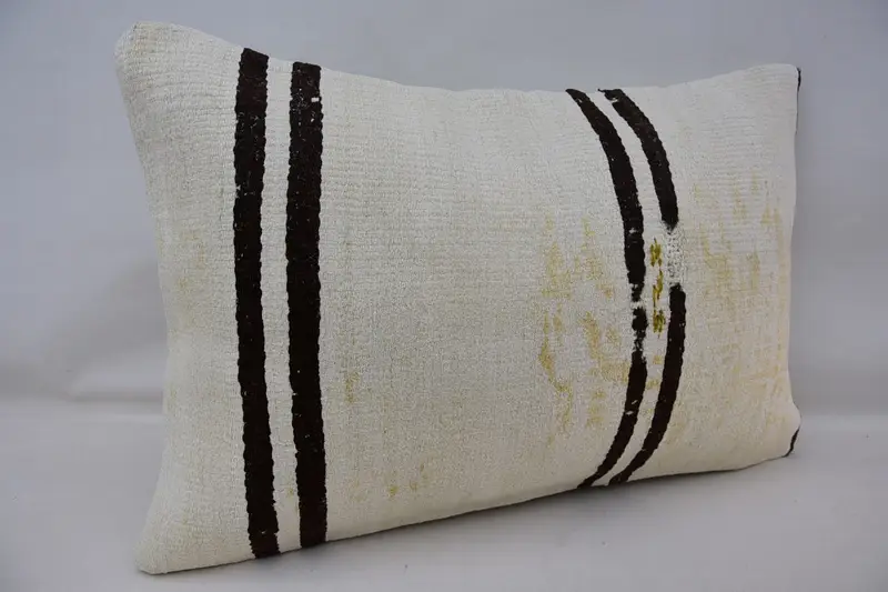 Cushion Cover, Kilim Cushion Sham, Vintage Kilim Throw Pillow, Home Decor Pillow, 16x24 White Cushion Cover, Bench Pillow Sham - 2