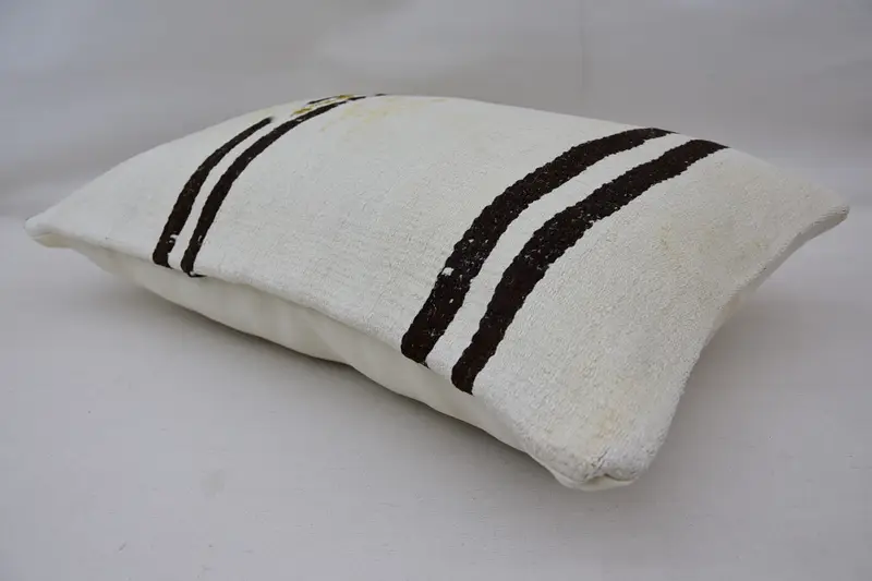 Cushion Cover, Kilim Cushion Sham, Vintage Kilim Throw Pillow, Home Decor Pillow, 16x24 White Cushion Cover, Bench Pillow Sham - 6