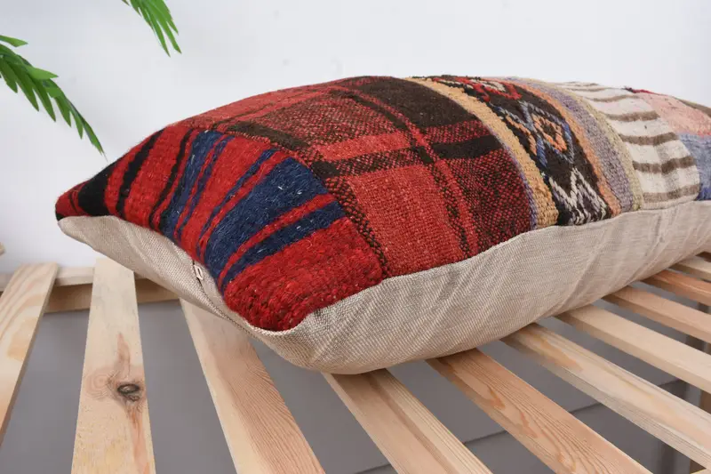 Vintage Pillow, Handmade Kilim Cushion, Ethnical Kilim Rug Pillow, Kilim Rug Pillow Sham, Cotton Cushion Cover, 16x36 Red Cushion Case, Cushion Case - 6
