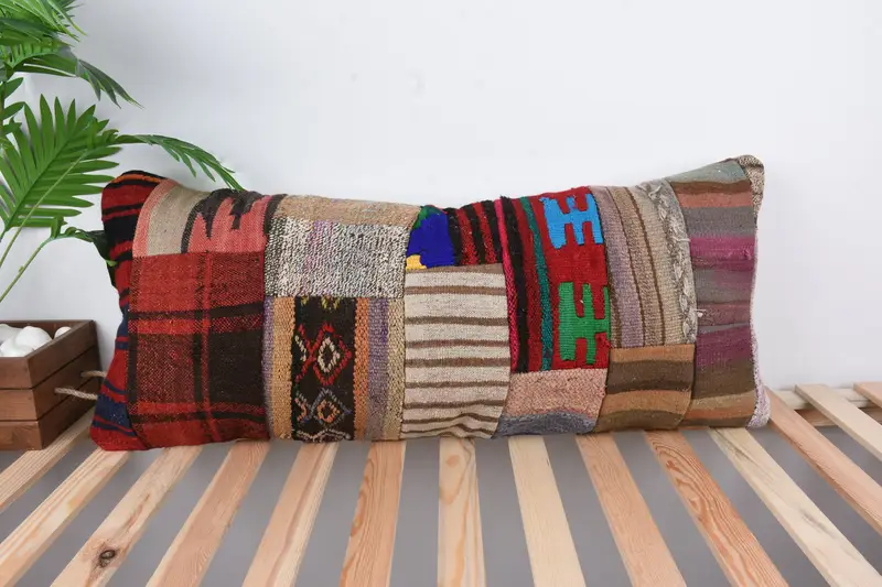 Vintage Pillow, Handmade Kilim Cushion, Ethnical Kilim Rug Pillow, Kilim Rug Pillow Sham, Cotton Cushion Cover, 16x36 Red Cushion Case, Cushion Case - 1