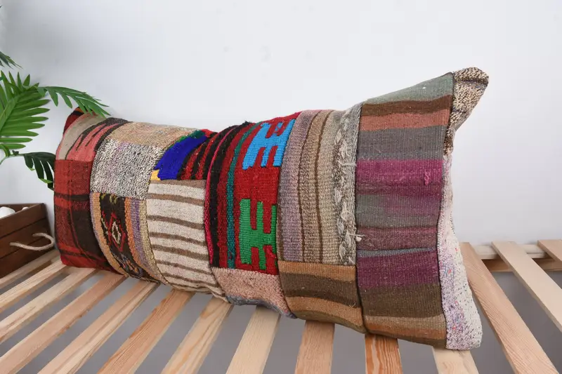 Vintage Pillow, Handmade Kilim Cushion, Ethnical Kilim Rug Pillow, Kilim Rug Pillow Sham, Cotton Cushion Cover, 16x36 Red Cushion Case, Cushion Case - 5