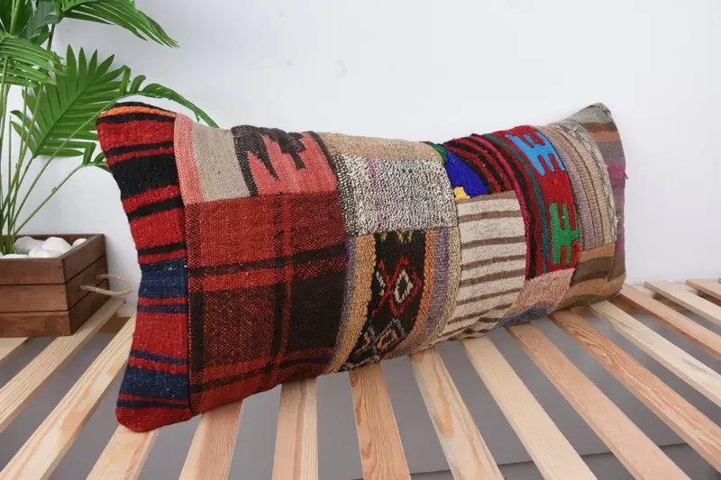 Vintage Pillow, Handmade Kilim Cushion, Ethnical Kilim Rug Pillow, Kilim Rug Pillow Sham, Cotton Cushion Cover, 16x36 Red Cushion Case, Cushion Case - 4
