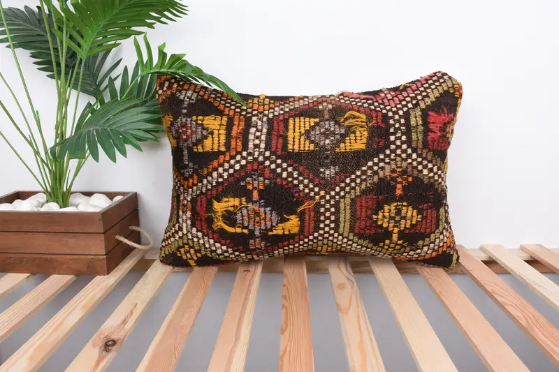Pillow for Sofa, Pillow Cover, Floor Cushion, 16x24 Red Pillow, Luxury Pillow, Sofa Pillow Sham, Turkish Kilim Pillow, Vintage Pillow - 1