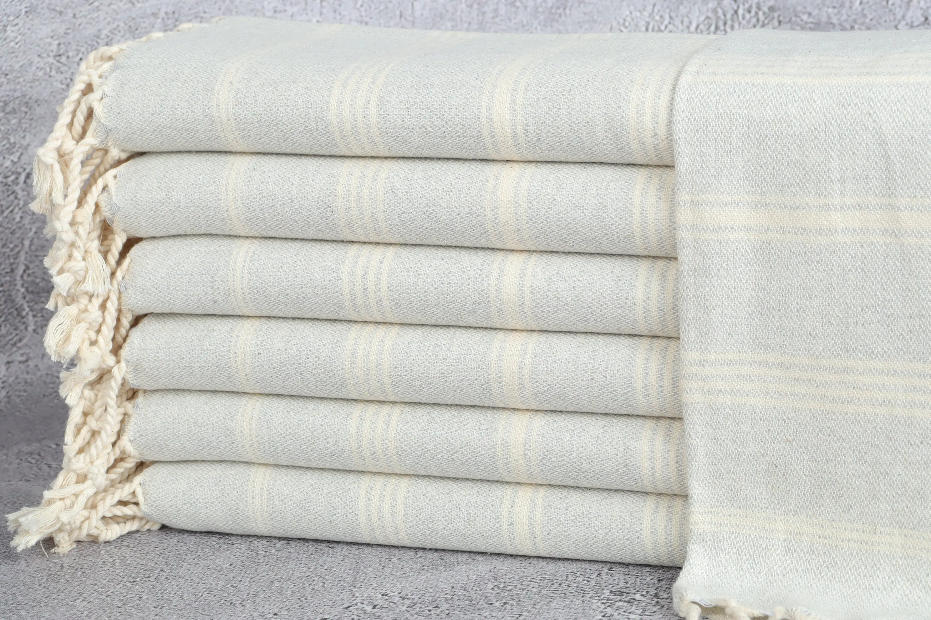 Monogrammed Kitchen Towel Light Gray Striped, 24x38 Inches - 1
