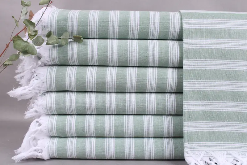 Wedding Favor Monogram Beach Towel Khaki Green Striped, 40x71 Inches