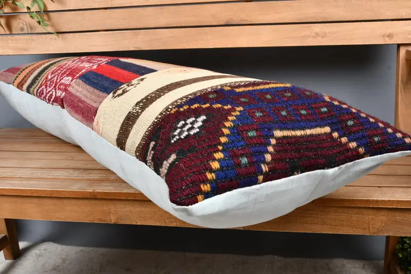 16x48 Blue Pillow Case, Pillow Case, Boho Pillow Sham Cover, Sofa Bolster Pillow Case, Kilim Pillow Cover, Pillow for Sofa, Bench Pillow Case - 3