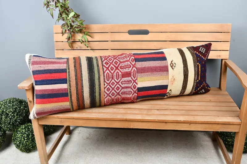 16x48 Blue Pillow Case, Pillow Case, Boho Pillow Sham Cover, Sofa Bolster Pillow Case, Kilim Pillow Cover, Pillow for Sofa, Bench Pillow Case - 1