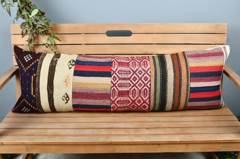 16x48 Blue Pillow Case, Pillow Case, Boho Pillow Sham Cover, Sofa Bolster Pillow Case, Kilim Pillow Cover, Pillow for Sofa, Bench Pillow Case - 6