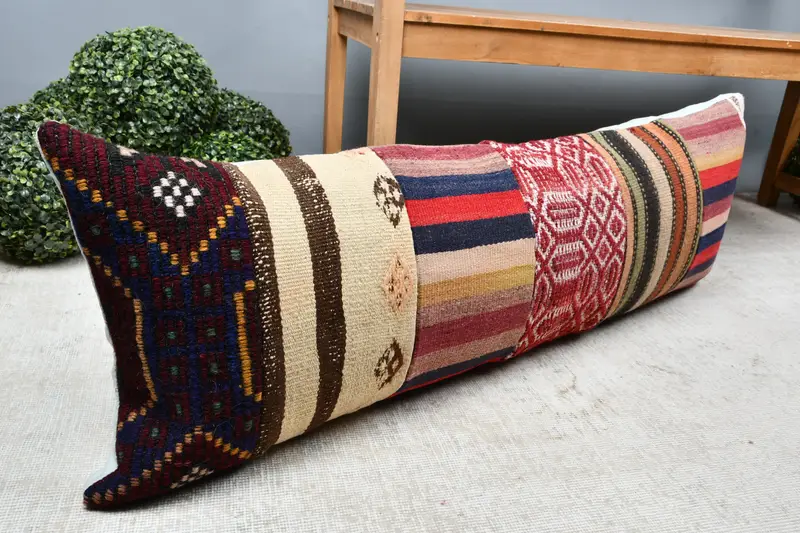 16x48 Blue Pillow Case, Pillow Case, Boho Pillow Sham Cover, Sofa Bolster Pillow Case, Kilim Pillow Cover, Pillow for Sofa, Bench Pillow Case - 7