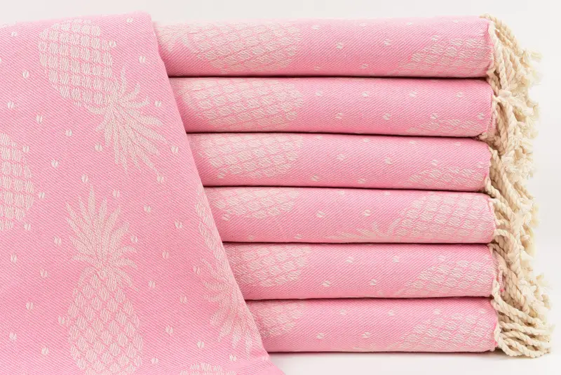 Wedding Shower Gift Turkish Beach Towel Pink Pineapple Design, 79x40 Inches