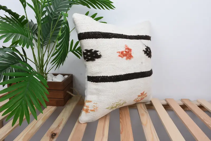 Interior Designer Pillow, Vintage Kilim Pillow, Ethnical Kilim Rug Pillow, 18x18 White Cushion Case, Turkish Bench Pillow Case, Cushion Case - 4