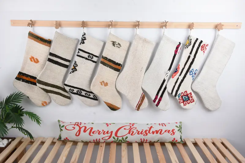 Patrón de adornos navideños de 8 pulgadas, calcetín navideño de una sola pieza