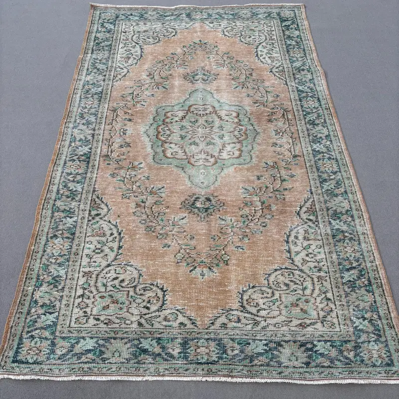 Oushak Vintage Rug, 5.1x8.2 ft Turkish Rug, Blue Moroccan Wool Rug - 1