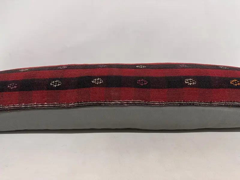 Ikat Cushion, Pillow Sham, Turkish Kilim Pillow, 16x48 Red Pillow Sham, Ethnical Kilim Rug Pillow, Boho Pillow Sham Cover - 5