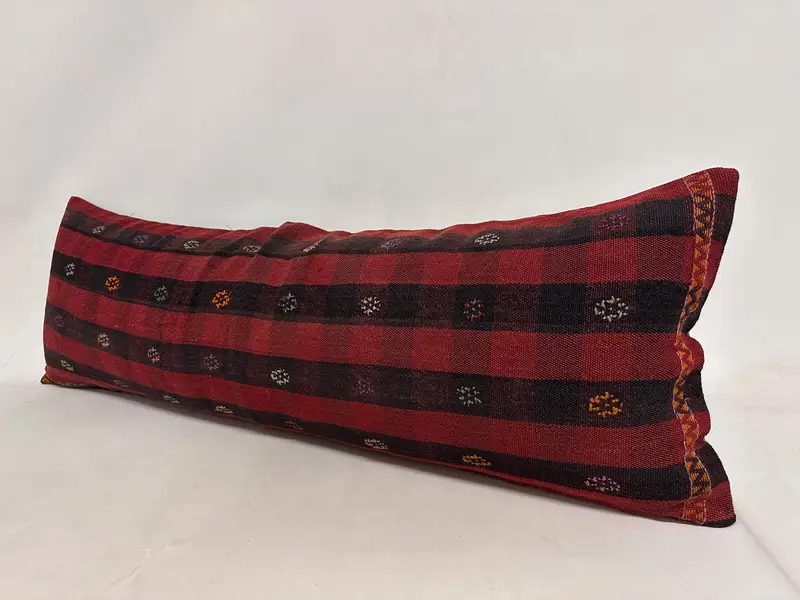 Ikat Cushion, Pillow Sham, Turkish Kilim Pillow, 16x48 Red Pillow Sham, Ethnical Kilim Rug Pillow, Boho Pillow Sham Cover - 4