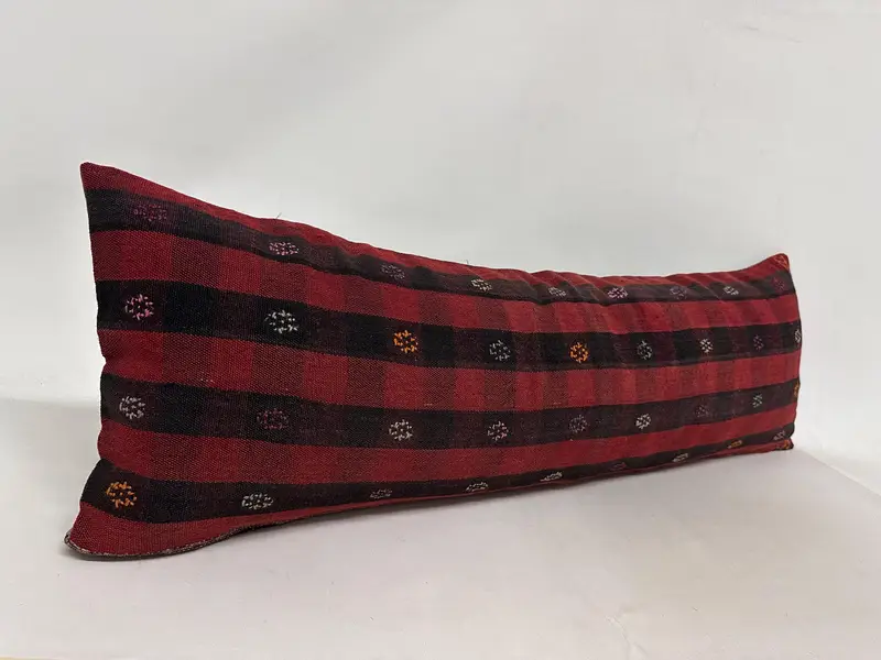 Ikat Cushion, Pillow Sham, Turkish Kilim Pillow, 16x48 Red Pillow Sham, Ethnical Kilim Rug Pillow, Boho Pillow Sham Cover - 3