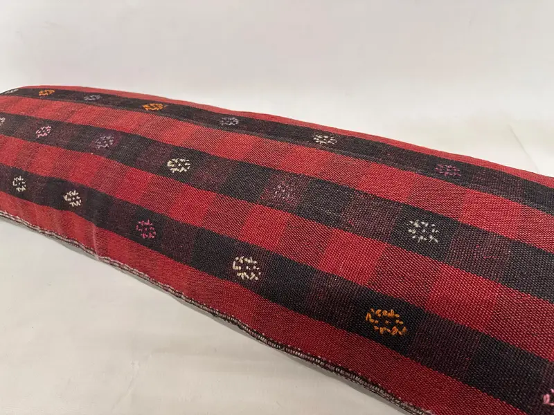 Ikat Cushion, Pillow Sham, Turkish Kilim Pillow, 16x48 Red Pillow Sham, Ethnical Kilim Rug Pillow, Boho Pillow Sham Cover - 6