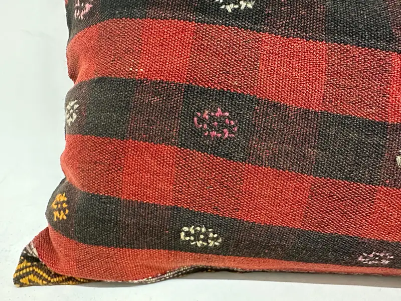 Ikat Cushion, Pillow Sham, Turkish Kilim Pillow, 16x48 Red Pillow Sham, Ethnical Kilim Rug Pillow, Boho Pillow Sham Cover - 2