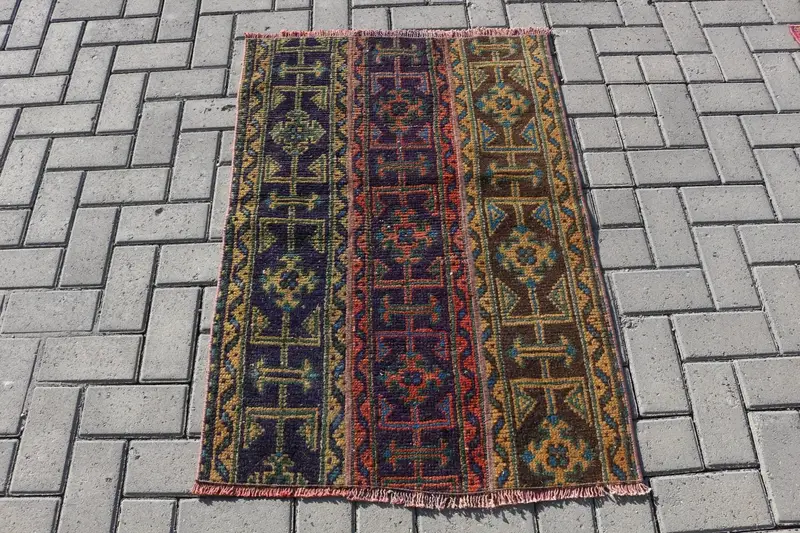 ブルー&グリーンチェックラグ 2.5x3.6フィート エレガントな装飾