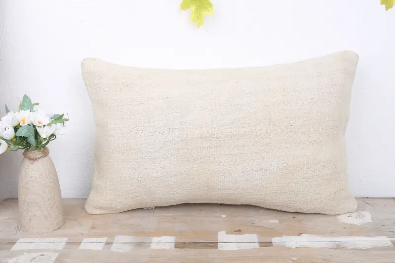 Cushion Case, 12x20 White Cushion Cover, Vintage Pillow, Art Deco Pillow Sham, Kilim Pillow, Home Decor Pillow, Accent Pillow Case - 2