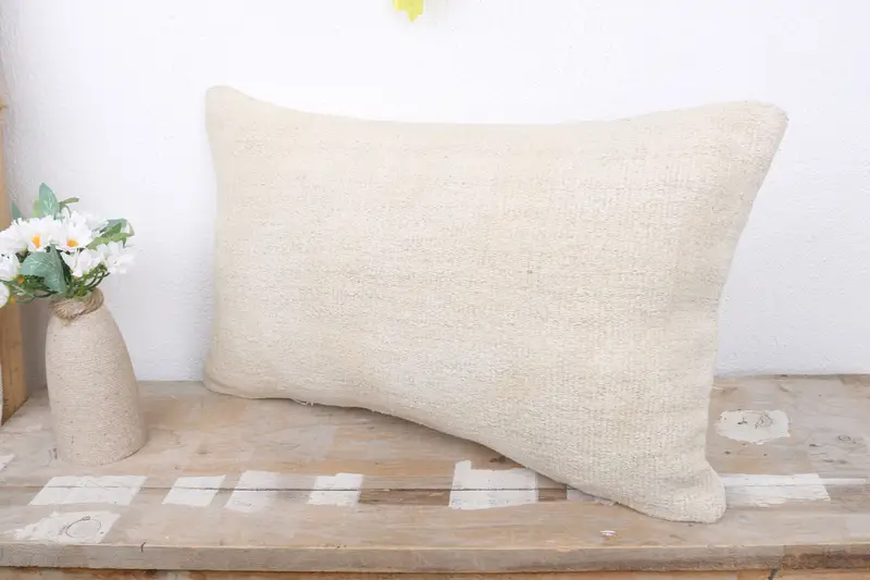 Cushion Case, 12x20 White Cushion Cover, Vintage Pillow, Art Deco Pillow Sham, Kilim Pillow, Home Decor Pillow, Accent Pillow Case - 4