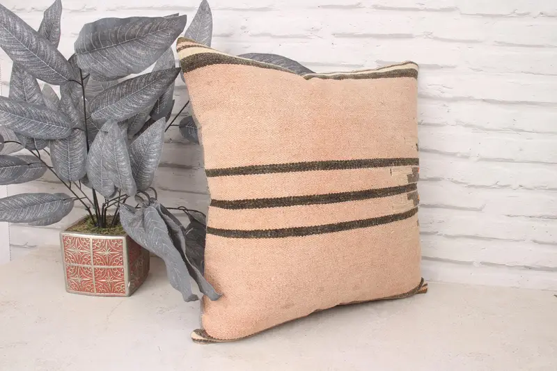Knitted Cushion Cover, Kilim Cushion Sham, Bright Pillow Sham, Vintage Pillow, Boho Pillow Sham Cover, 18x18 Pink Cushion Case, Pillow - 3